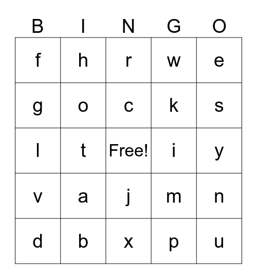 Letter Sounds Bingo Card