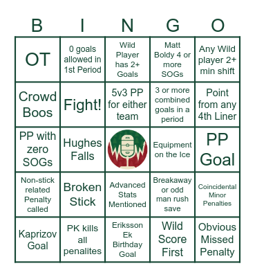 Wild vs Flames 1/29/26 Bingo Card
