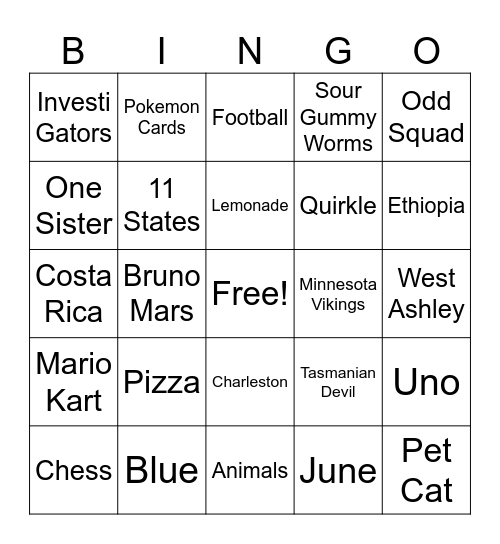 JADEN Bingo Card