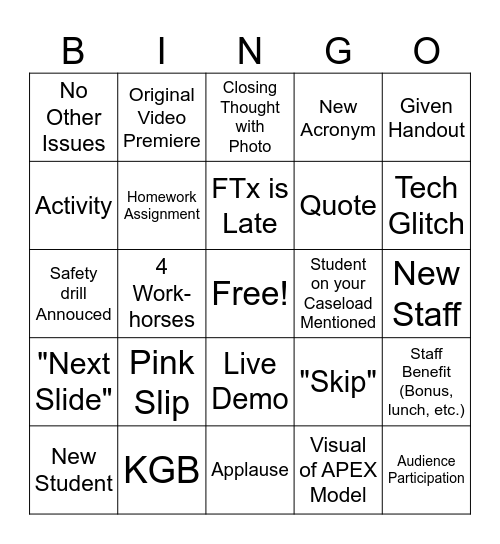 WTC Bingo Card