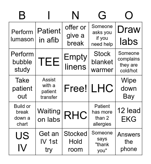 Hold Room Bingo Card