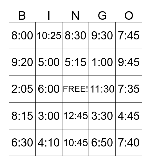 It's About Time Bingo Card