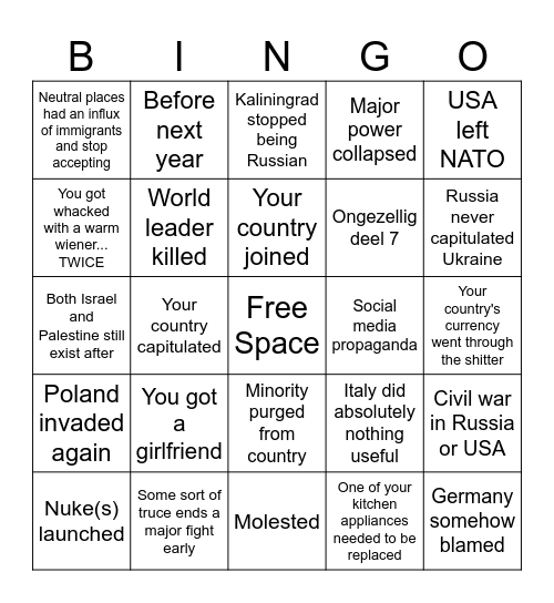 WWIII bingo Card