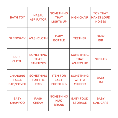 Baby Shower Gift BINGO Card