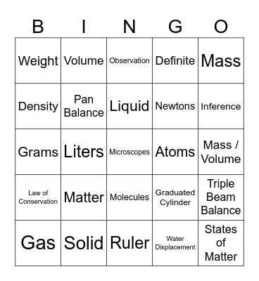 Matter Matters Bingo Card