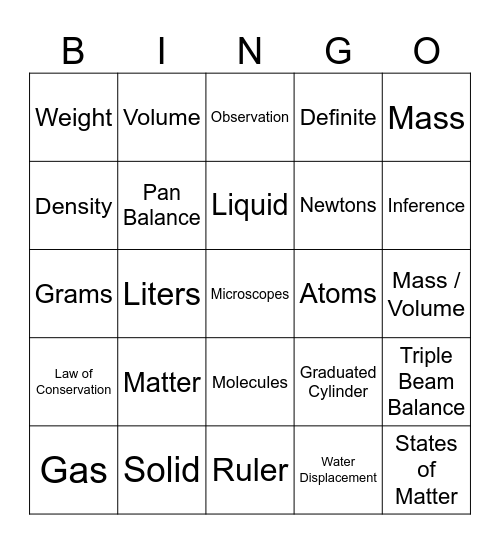 Matter Matters Bingo Card