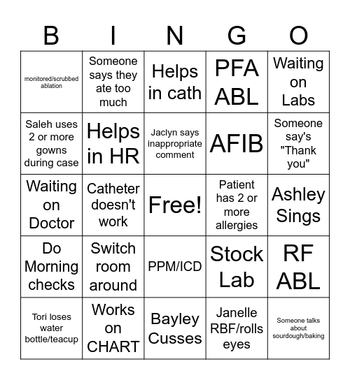 EP Lab Bingo Card