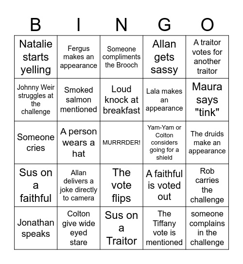 The Traitors Bingo Card