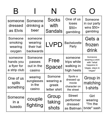 Vegas Bingo!!! Bingo Card