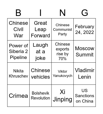 russia's increasing dependence on china Bingo Card