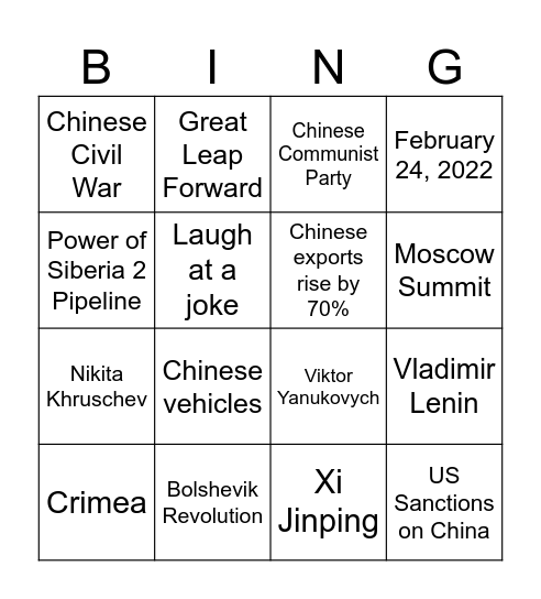 russia's increasing dependence on china Bingo Card