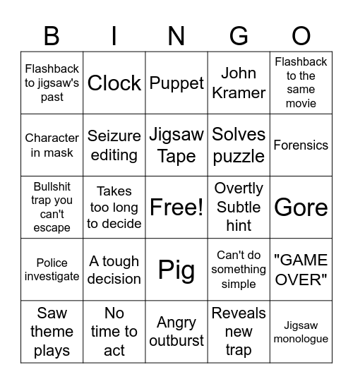 Saw Bingo Card