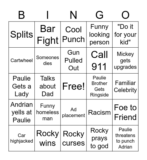 Rocky 3 BINGO Card