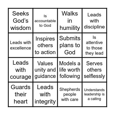 The Rest Leadership Bingo Card