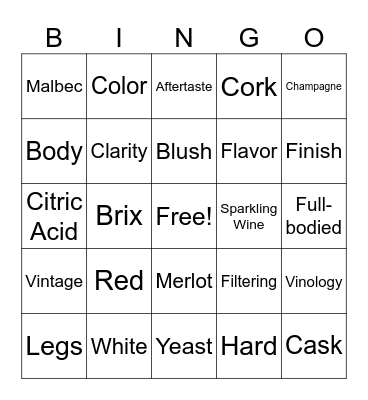 Wine Bingo Card