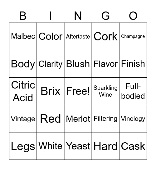 Wine Bingo Card