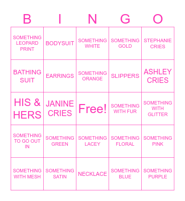 BRIDAL SHOWER Bingo Card