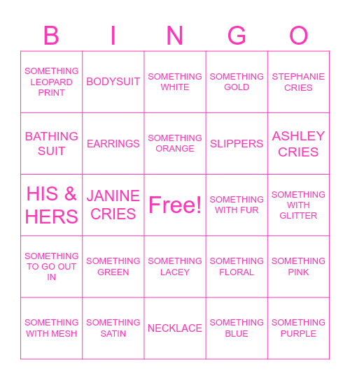 BRIDAL SHOWER Bingo Card