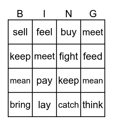 Irregular Verbs Bingo Card
