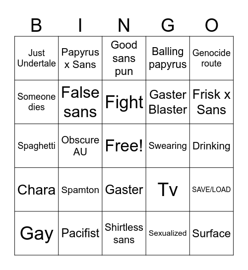 undertale comic dub Bingo Card