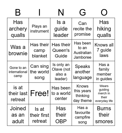 Retreat Bingo Card
