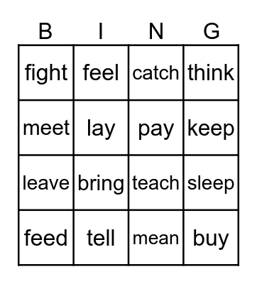 Irregular verbs Bingo Card