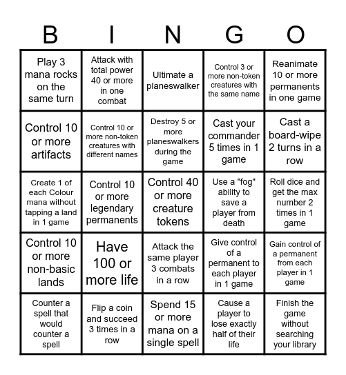Commander Bingo Card