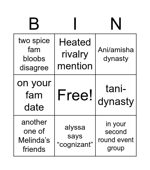 spicy FD bingo Card