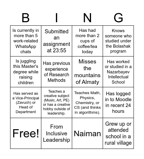 Untitled Bingo Card