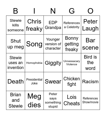 Family guy bingo Card