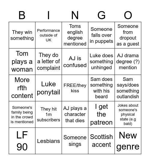 2026 SFTH Bingo Card