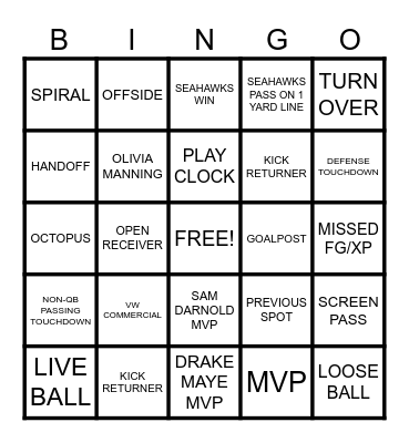 FOOTBALL Bingo Card