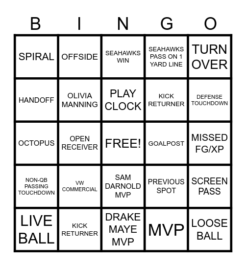 FOOTBALL Bingo Card