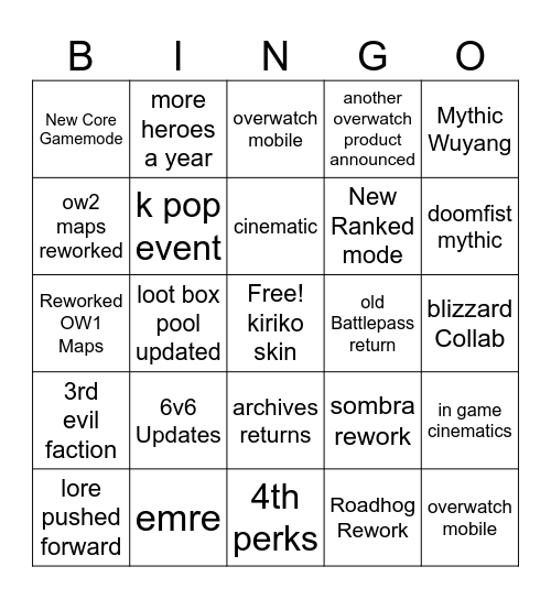 Overwatch Spotlight 2026 Bingo Card
