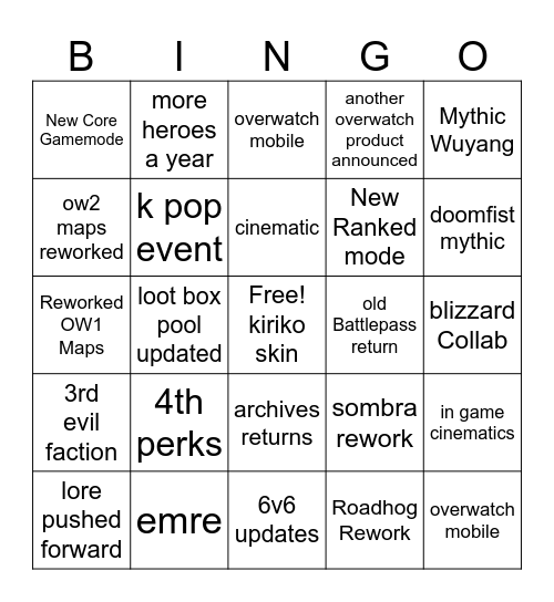 Overwatch Spotlight 2026 Bingo Card