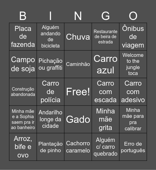 Viagem Bingo Card