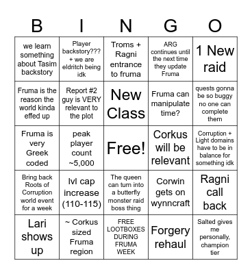Fruma February Bingo Card