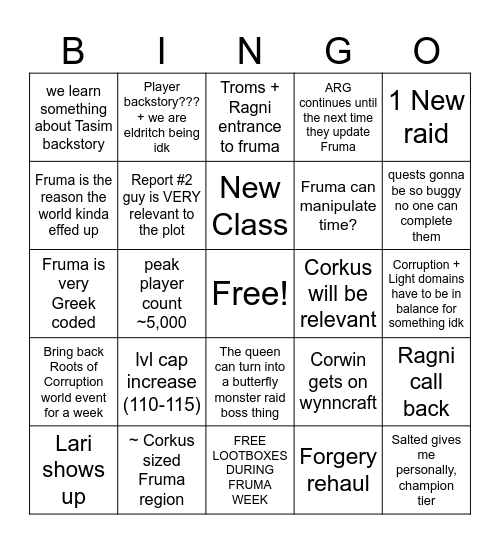 Fruma February Bingo Card