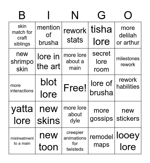 Dandy world update Bingo Card