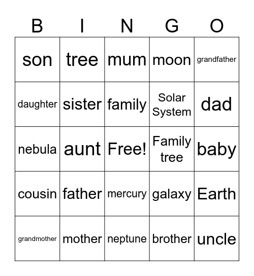 new and old vocabulary Bingo Card