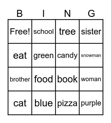 Vocab Review Bingo Card