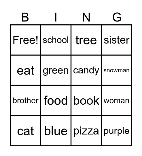 Vocab Review Bingo Card