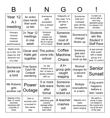 2026 Year 12 Bingo Card