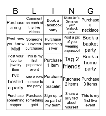 BLINGO LIVE Bingo Card