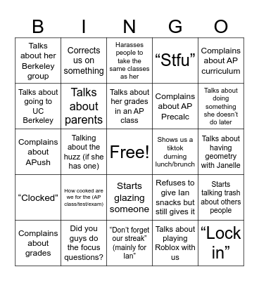 Ava’s Bingo Card