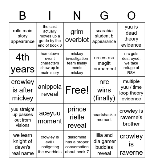 BOOK 8 BINGO Card