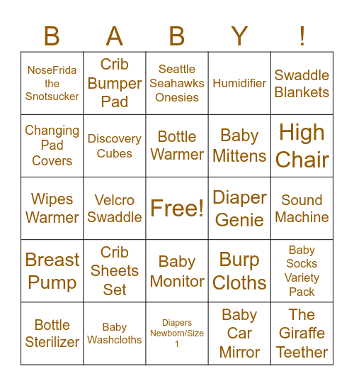 A Baby Is Brewing Bingo Card