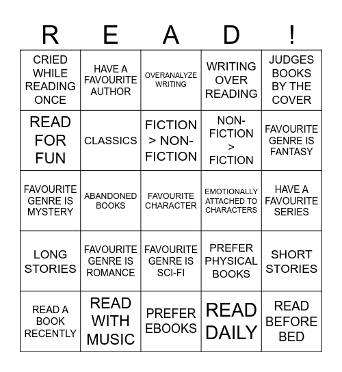 Literacy Bingo Card