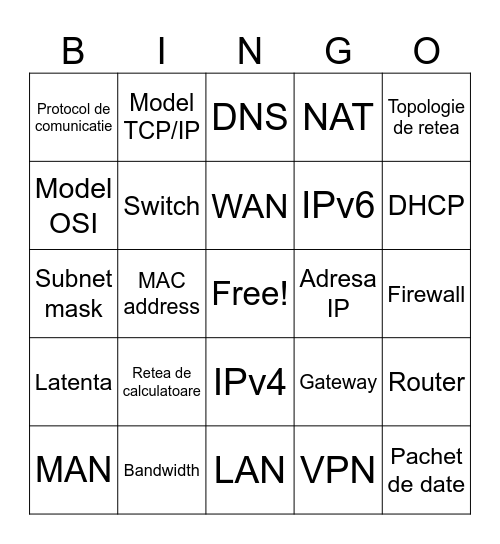 Retele calculatoare Bingo Card
