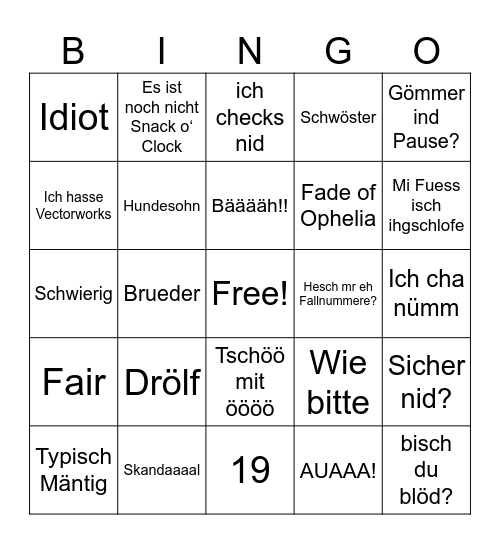 Büro Bingo Card